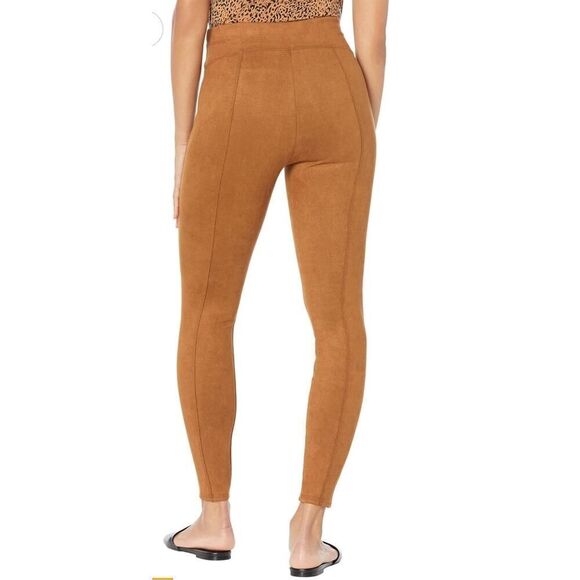 Spanx Size Medium Rich Caramel Brown Faux Suede Stretch Pant Shapewear Leggings - Picture 9 of 16